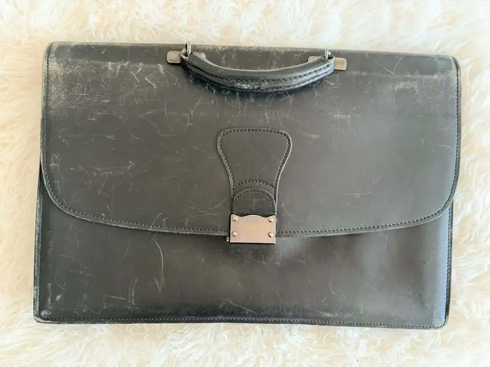 Schlesinger Brothers Vintage Black Leather Attache Briefcase